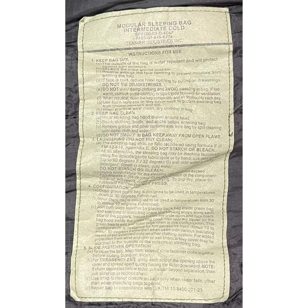 New Black Modular Intermediate Sleeping Bag *mocinc.1982*