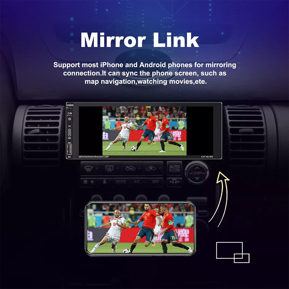 Single Din Car Stereo Wireless Apple Carplay 6.9 Touchscreen Bluetooth Radio Usb