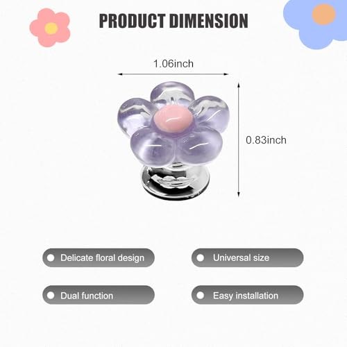Push to Start Button Cover, Resin Flower Engine One-Touch Starter Purple