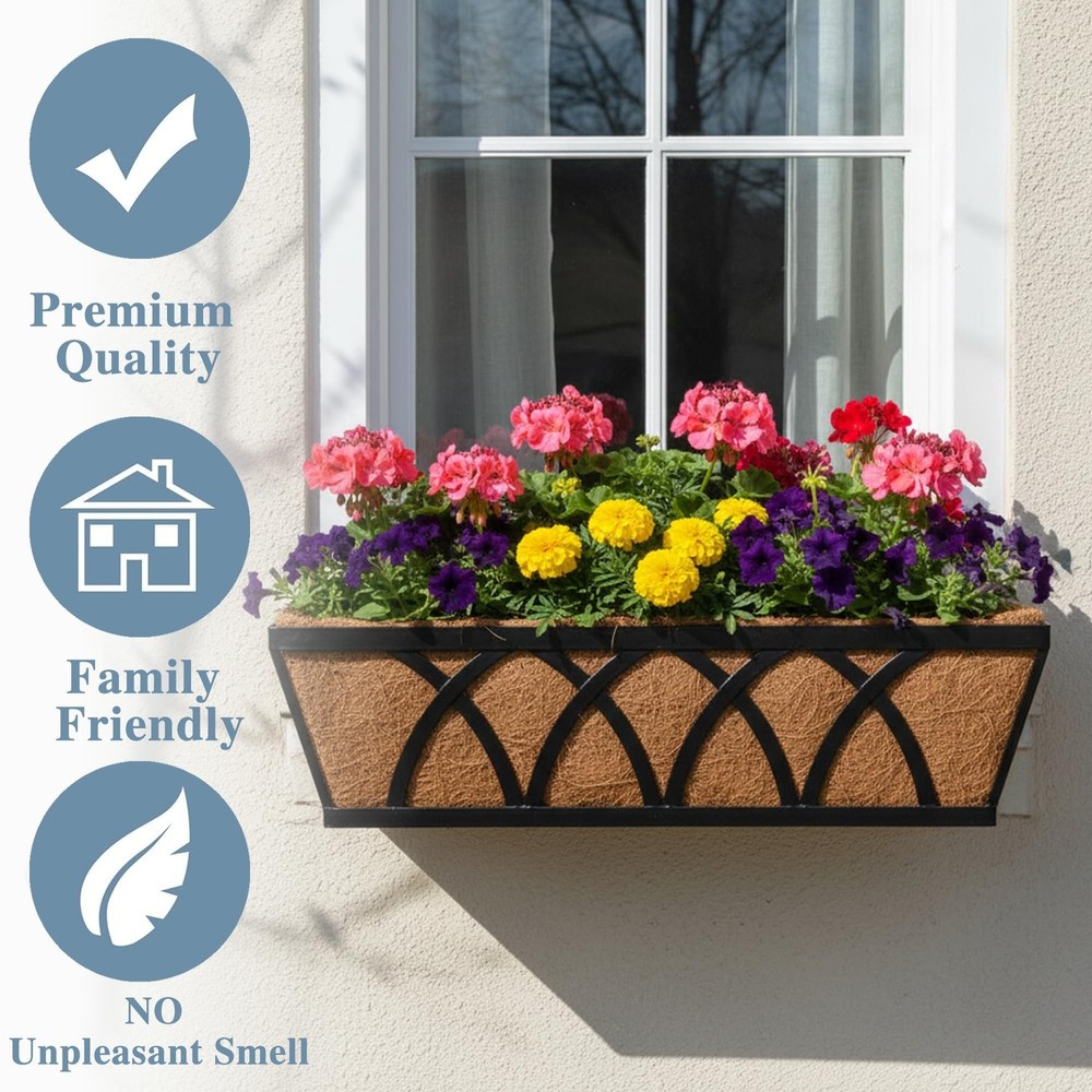 Window Deck Railing Planters Boxes with Coconut Liner, The Bottom Flat Window...