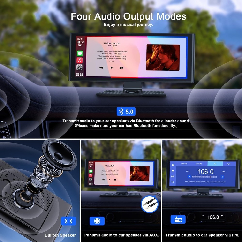 Apple Carplay Android Display 10" Backup Camera, Navigation, Siri Voice Control