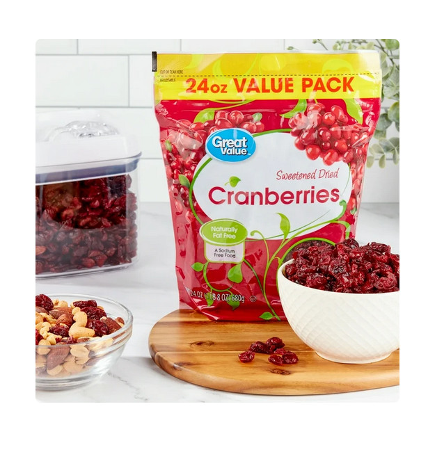 (2 pack) Great Value Sweetened Dried Cranberries, 24 oz
