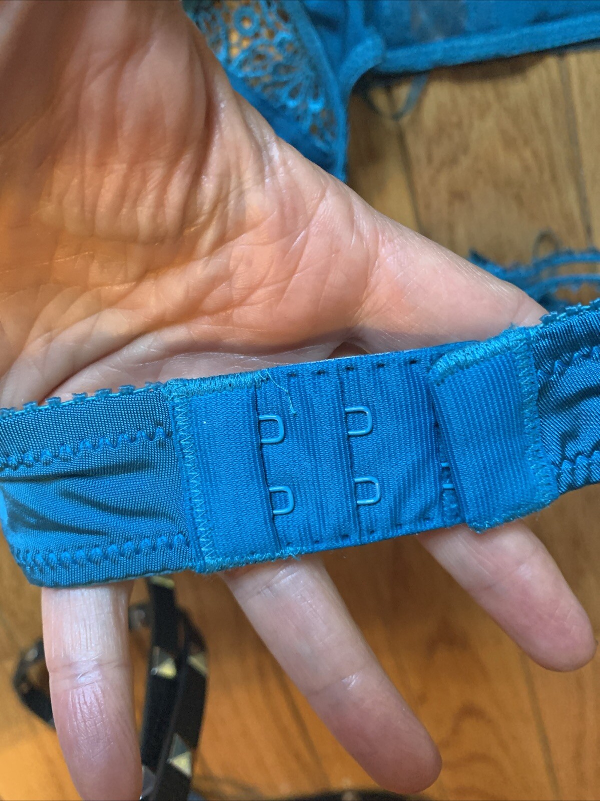 NWT FELINA Lingerie Crochet LACE GARTER BELT Teal 2148 P/S