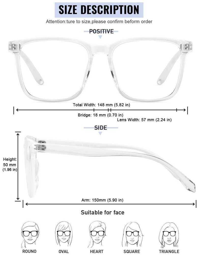 Blue Light Blocking Glasses Oversized Square Computer Glasses Anti Blue Light...