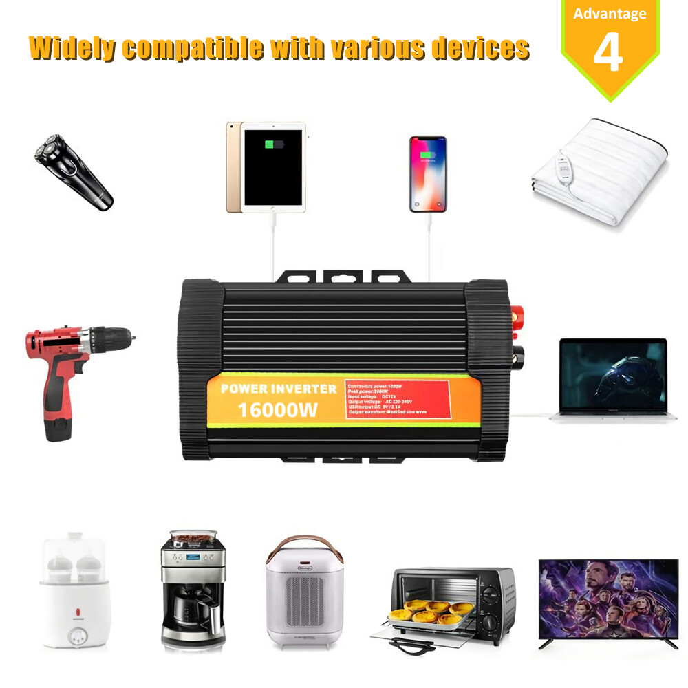 16000W Car Power Inverter DC 12V To AC 110V Pure Sine Wave Solar Converter LCD