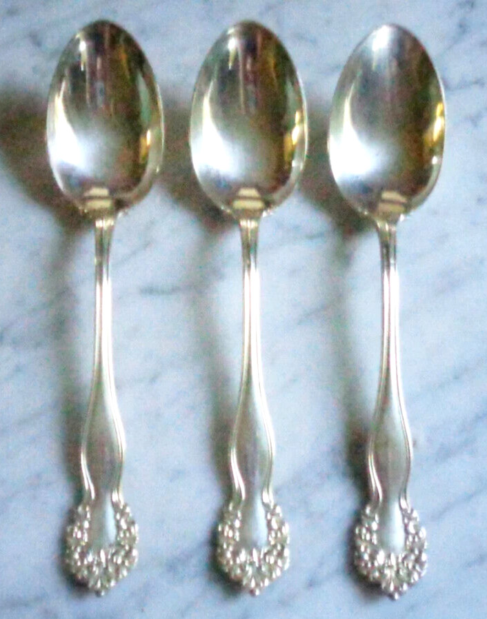 3 Williams Bros Mfg Co Silver Plate Serving Spoons ~ Feather Fan Scroll Pattern
