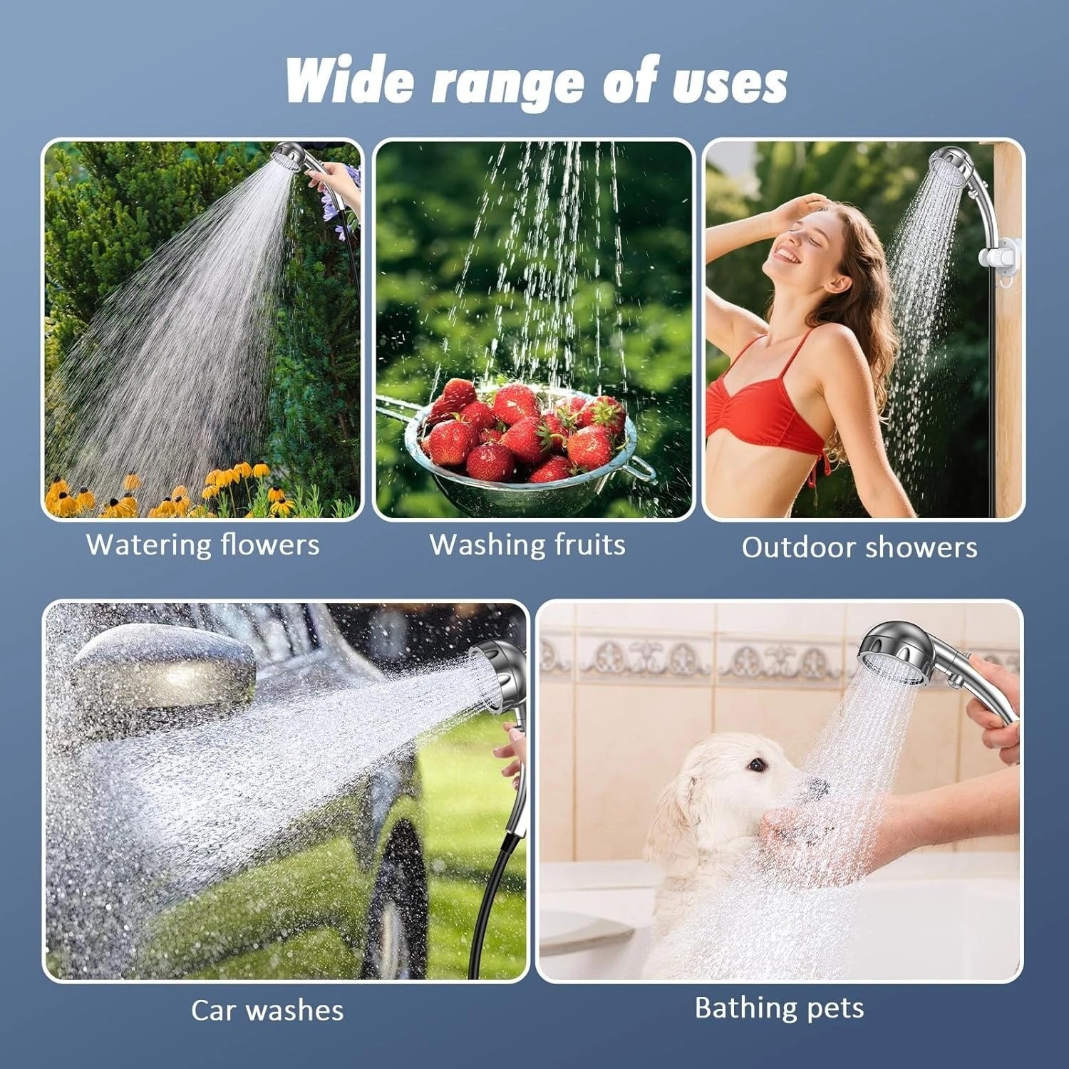 Camping Shower Pump Portable Rechargeable, Adjustable Shower Head Outdoor Travel