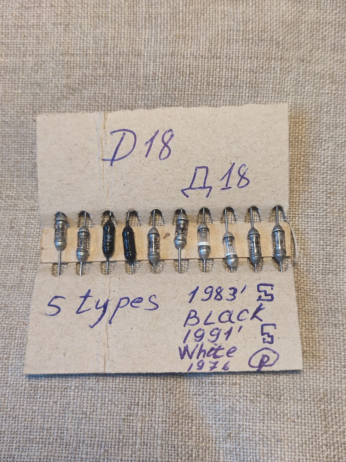 10 pcs.  D18 Crystal radio Germanium Diodes, Large Glass Vintage , 5 varieties
