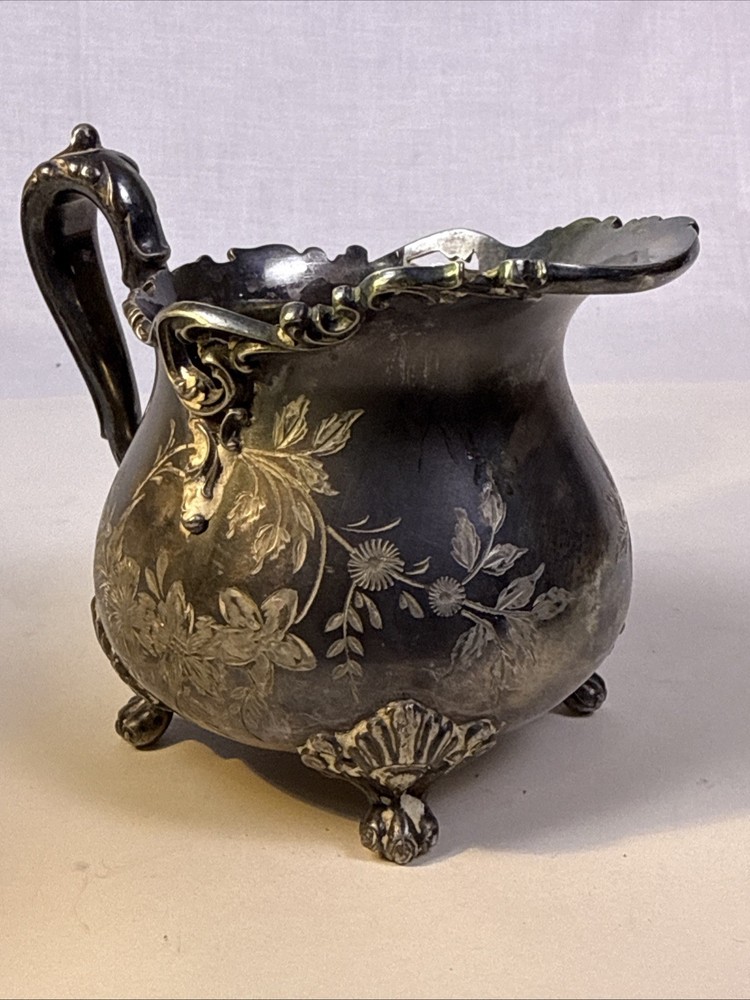 Antique Meriden Silverplate Co. 1466C Creamer Etched Floral. Late 1800’s
