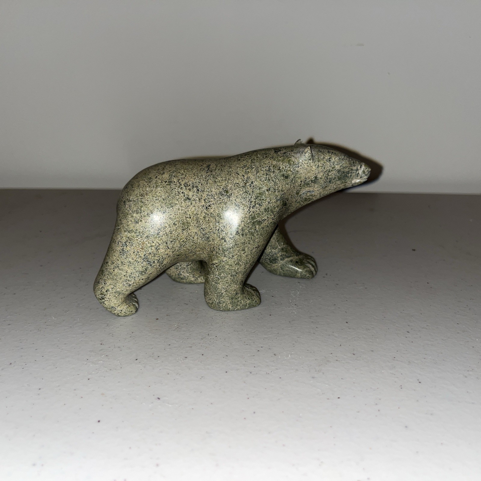 Signed Inuit Handcarved Soapstone Walking Bear