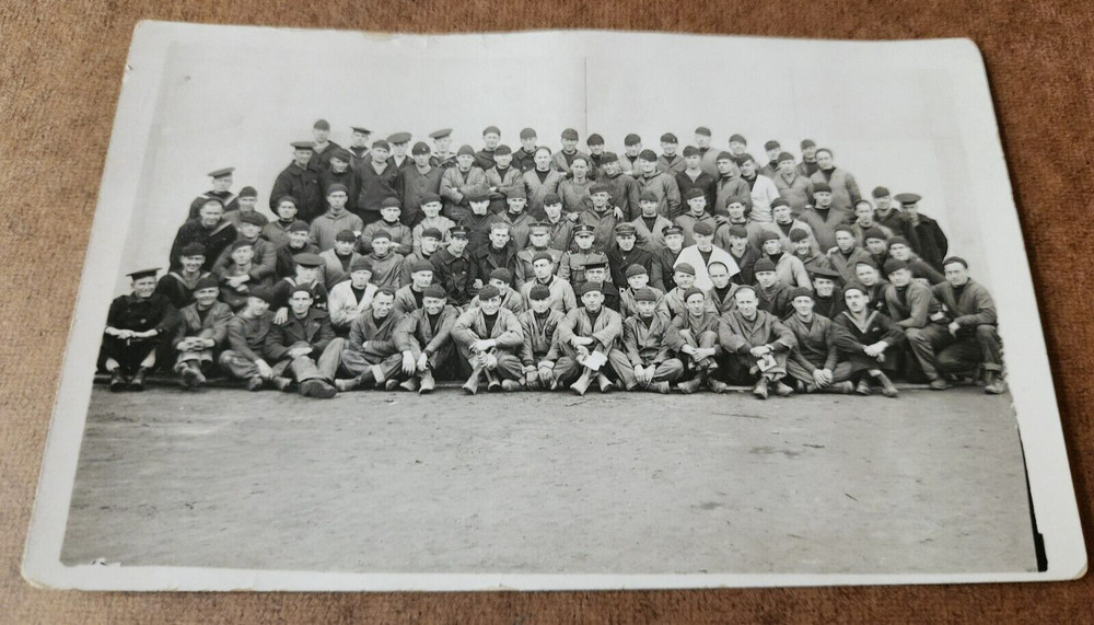 WWII Real Photo Postcard - US Naval Aviation Base Final Assembly Crew DH4 Englan