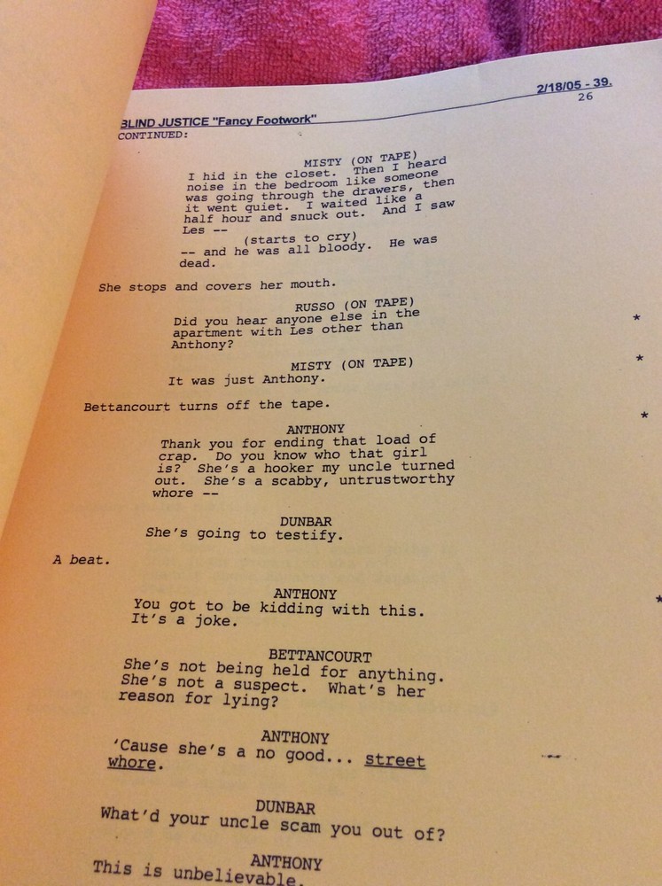 ORIGINAL SCRIPT BLIND JUSTICE FANCY FOOTWORK STEVEN BOCHCO RON ELDARD NICHOLS