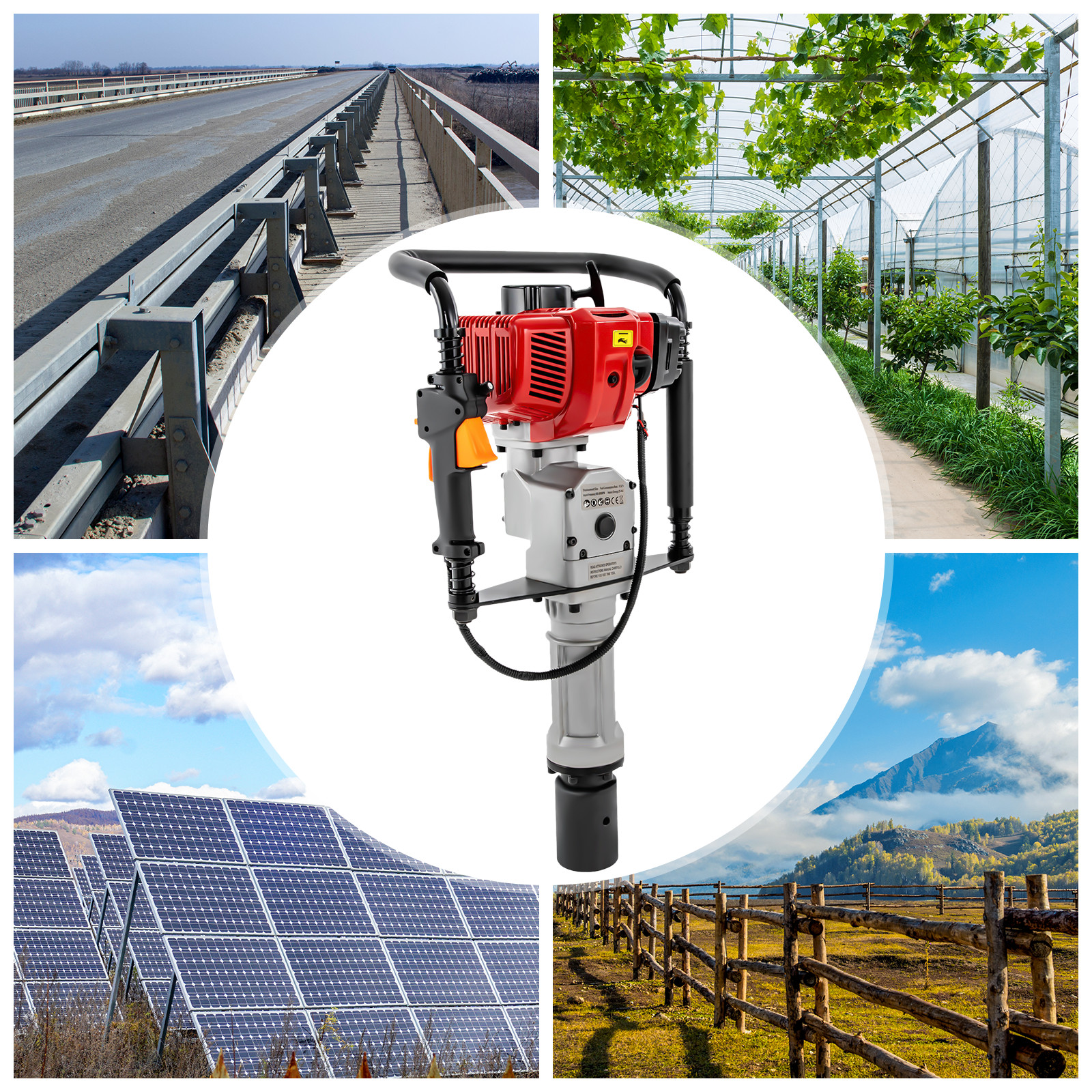 52CC Gas Powered T-Post Driver 2.3HP Fence Farm Push Pile Gasoline Engine Kit