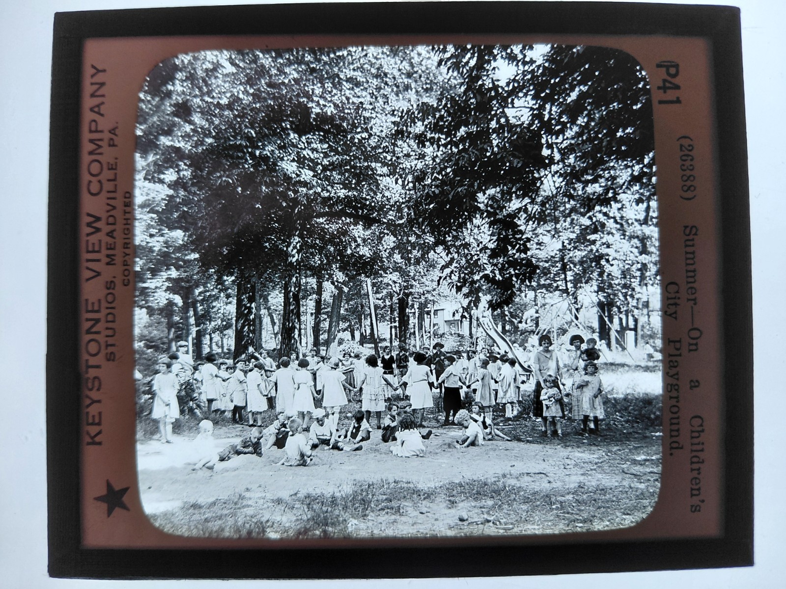 Magic Lantern Glass Slide Photo Keystone P41 Summer On Childrens City Playground