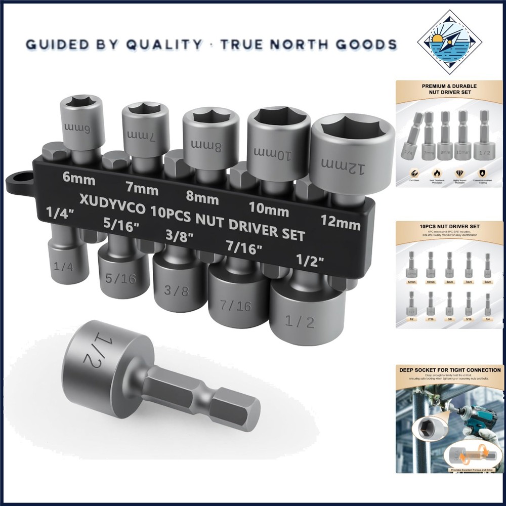 10-Piece Drill Socket Set with Polished Finish and Easy Size Identification