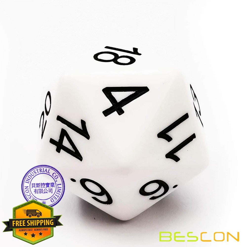 Bescon Jumbo D20 38MM 20 Sided Dice Solid White