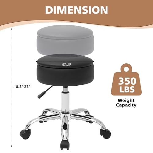 Adjustable Vanity Stool with Storage Rolling Vanity Chair Black With Wheels