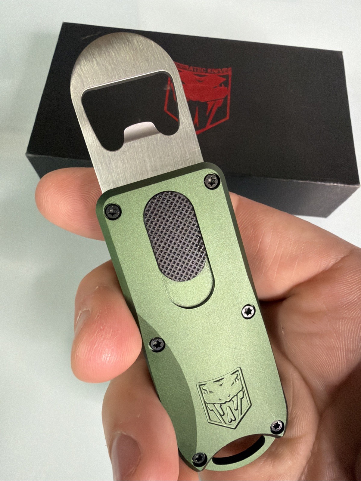 Cobratec OTF Bottle Opener w/ Pocket Clip, GREEN #CTOTFBOODG