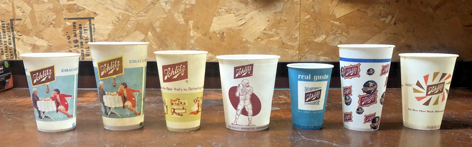 vintage SCHLITZ beer wax paper cup LOT OF 7pcs SOLO,DIXIE,LILY 1959-1966  RARE