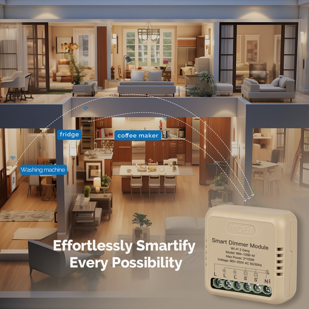 MOES WiFi Mini Smart Wall Light Dimmer Switch Module 3Way Alexa Google APP Timer