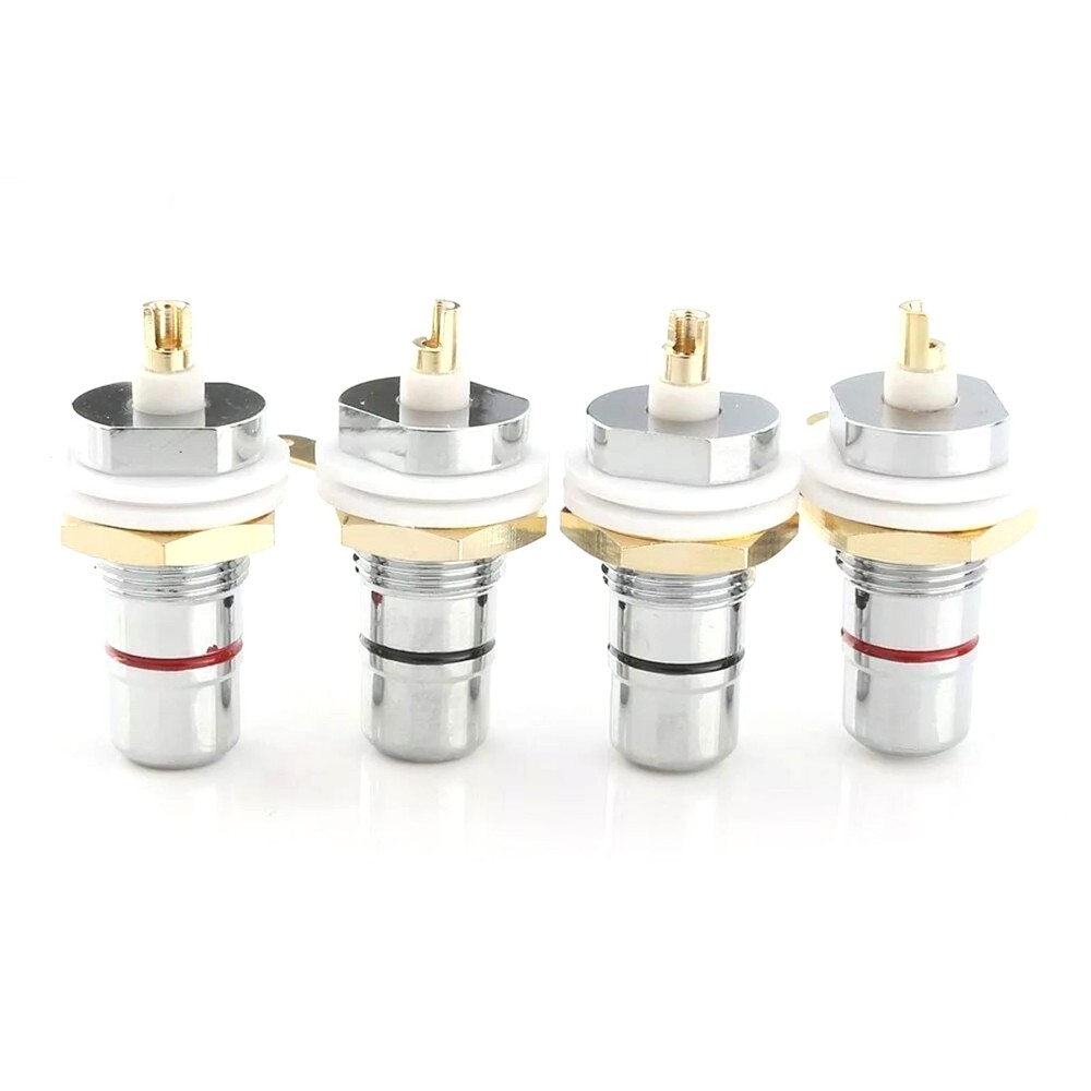 4* Rhodium RCA Socket Kit Female Panel Mount Plug Audio DIY Terminal Chassis