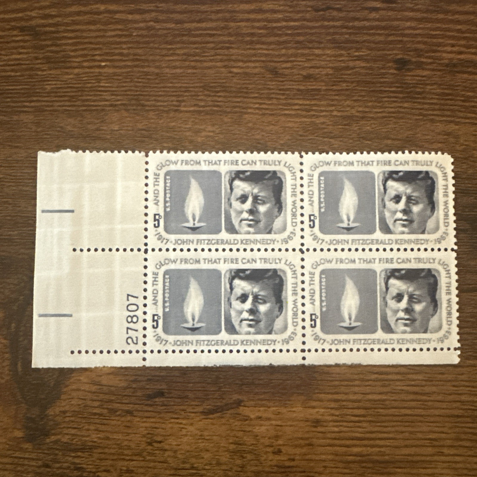 1965 Pres. John F Kennedy Plate Block of 4 5c Postage Stamps Sc# 1246 MNH