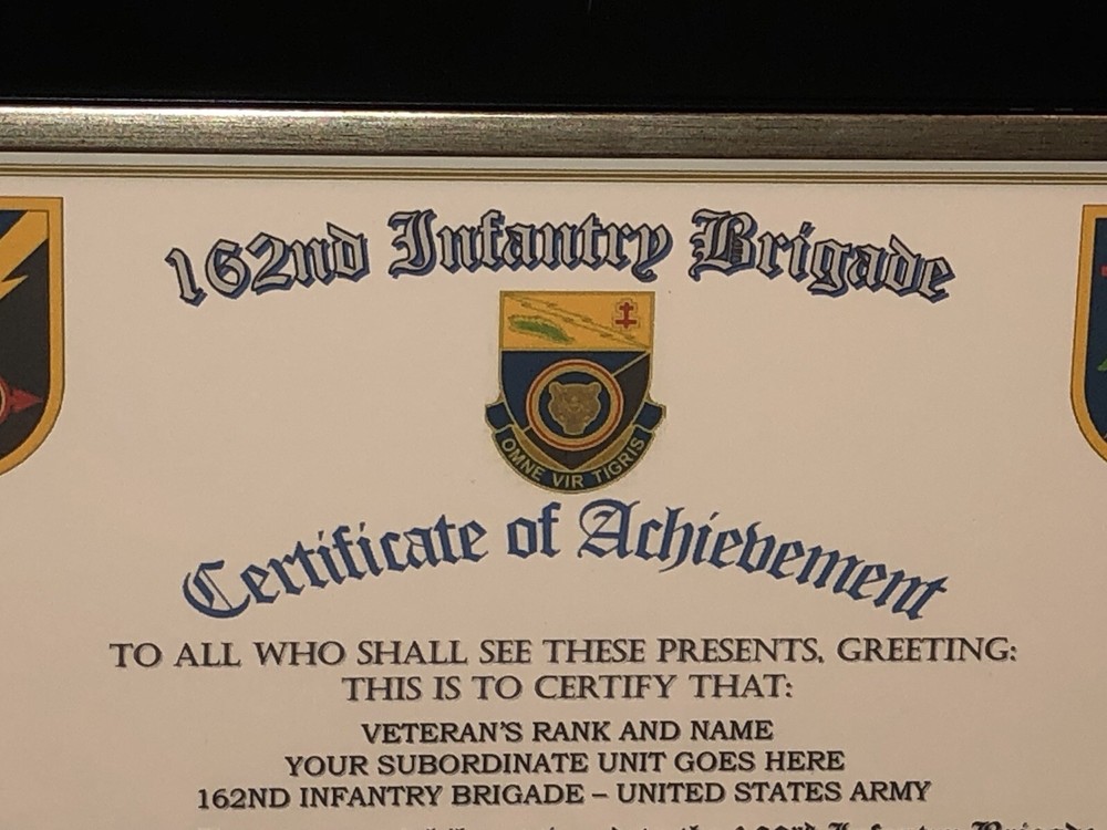 162ND INFANTRY BRIGADE - COA / (COMMEMORATIVE CERTIFICATE)
