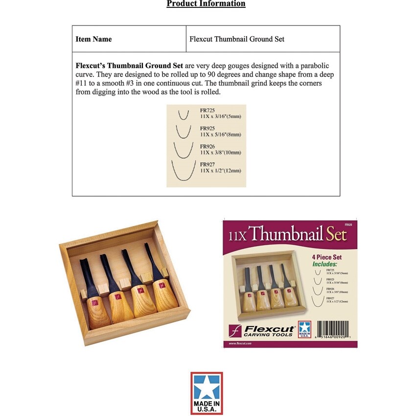Flexcut Thumbnail Ground Set, Wood handles, Storage box # FLEXFR920
