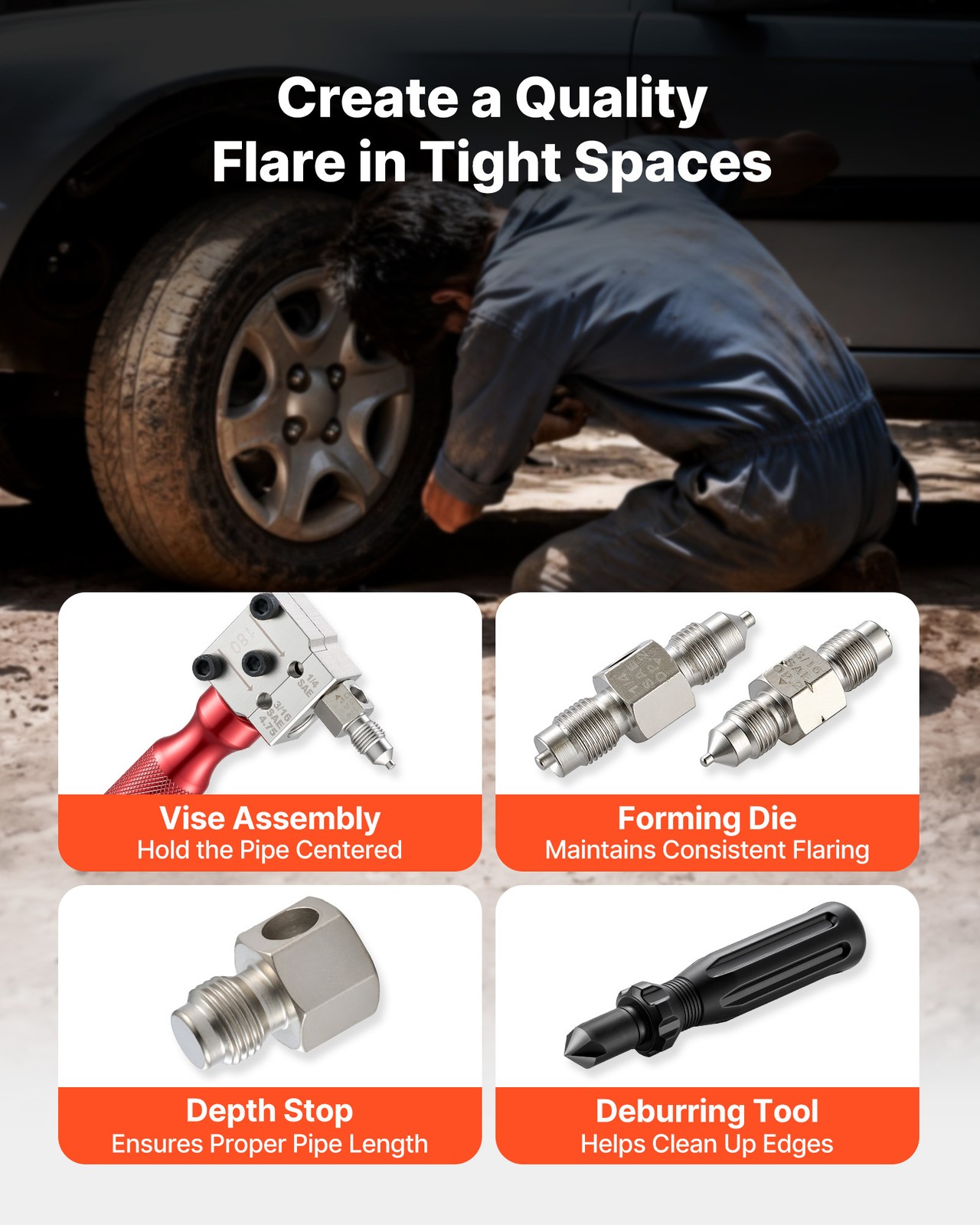 VEVOR Brake Line Flaring Tool 45° Single & Double Flare for 3/16" 1/4" Tubing