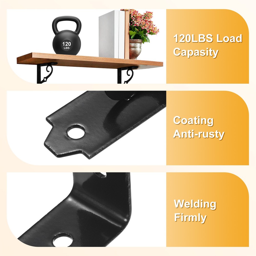 6-Pack Shelf Brackets, 10 Inch Wall Mount Shelf Support Bracket [Black]