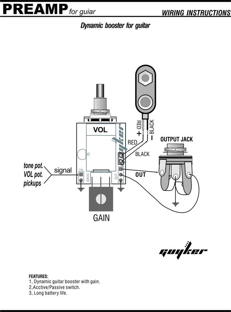 1 PCS GUYKER Potentiometer PREAMP Dynamic Booster For Guitar Accessories