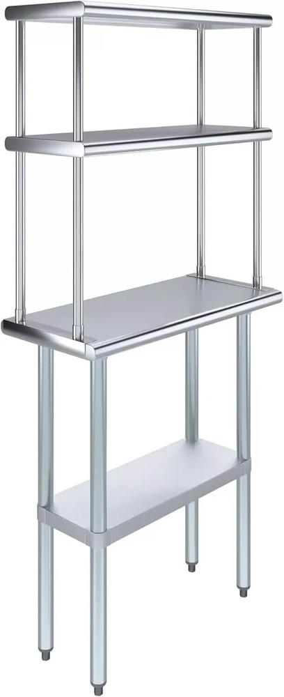 Kitchen Prep Stainless Steel Table w/ Double Overshelf, NSF Certified