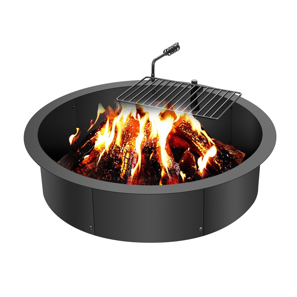 Uimoso Fire Pit Ring w/ BBQ Fire Ring 35 Inch Outer Steel DIY Campfire Firepit