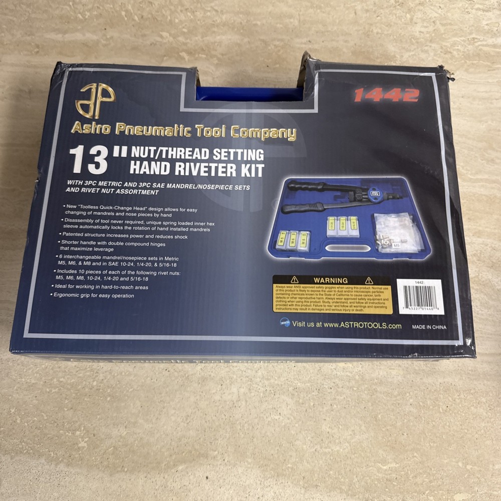 Astro Pneumatic Tool 1442 Nut/Thread Setting Hand Riveter Kit 13-Inch