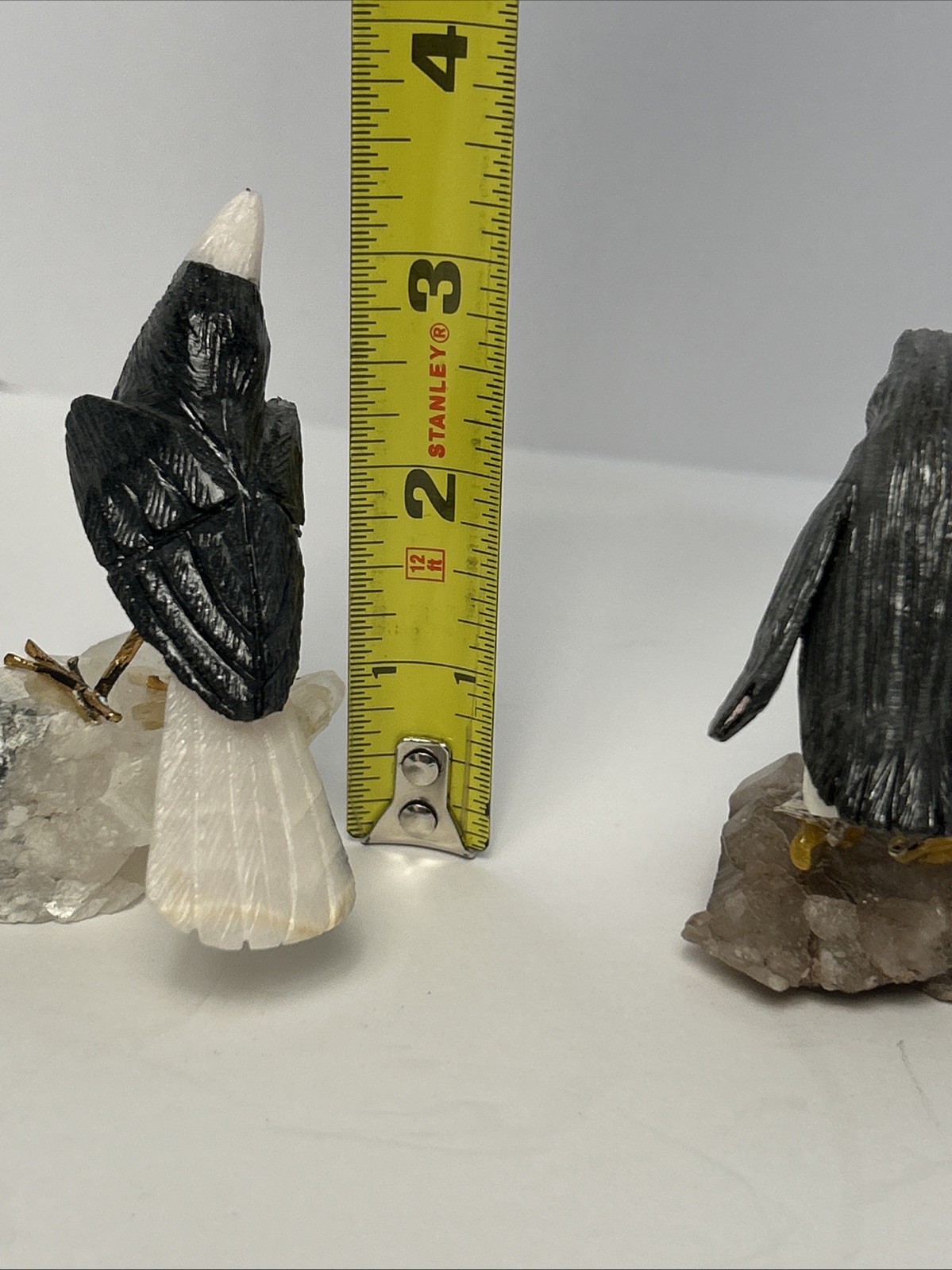 Carved Stone Birds on Quartz (4) Different Species Colorful Unique Different