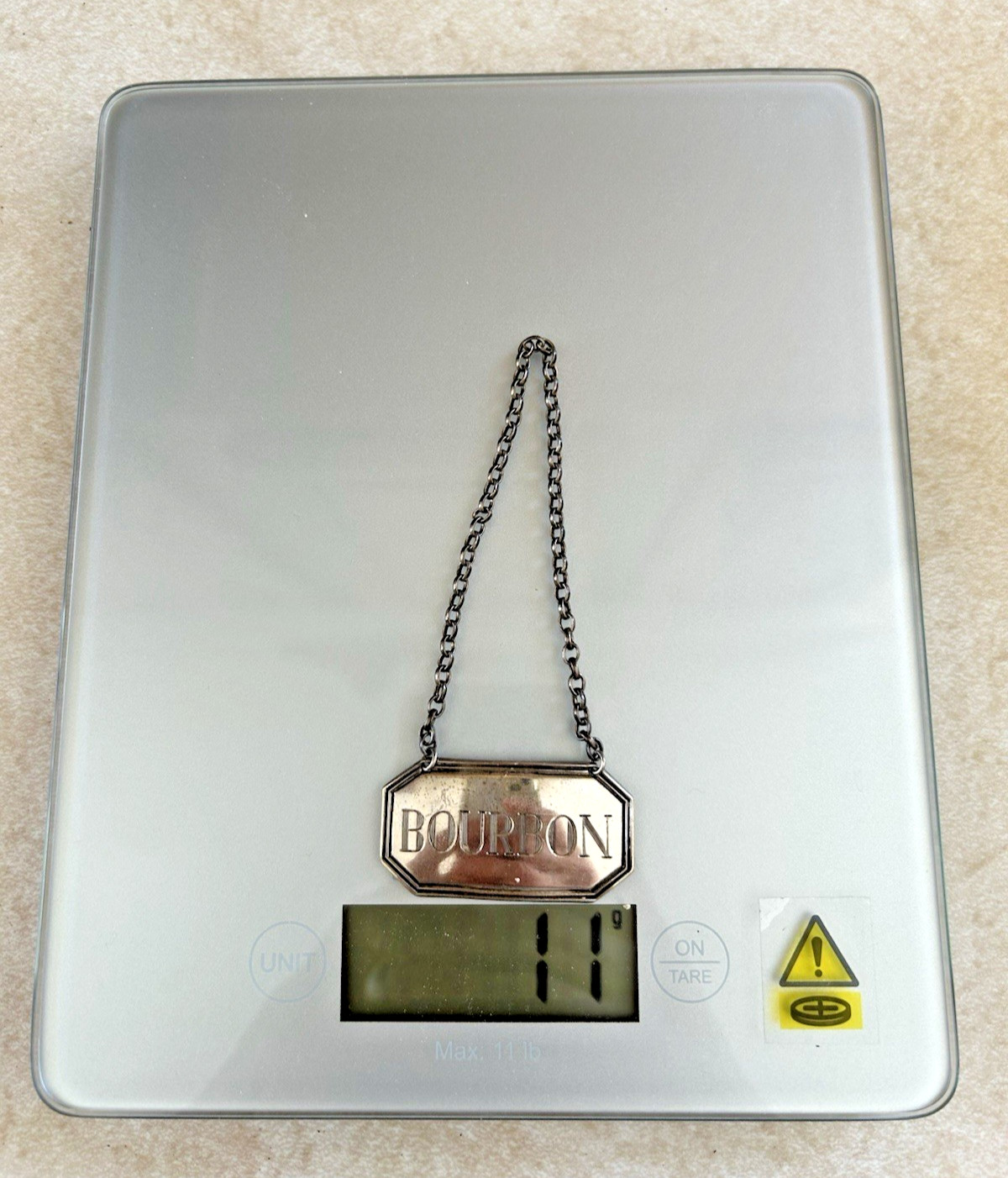 C.J. Vander English Sterling Silver Bourbon Decanter Label Bottle Hanging Tag