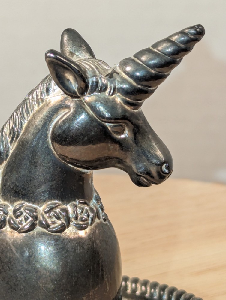 UNICORN RING HOLDER Vtg Hong Kong Silverplate Unicorn Trinket Dish Very Detailed