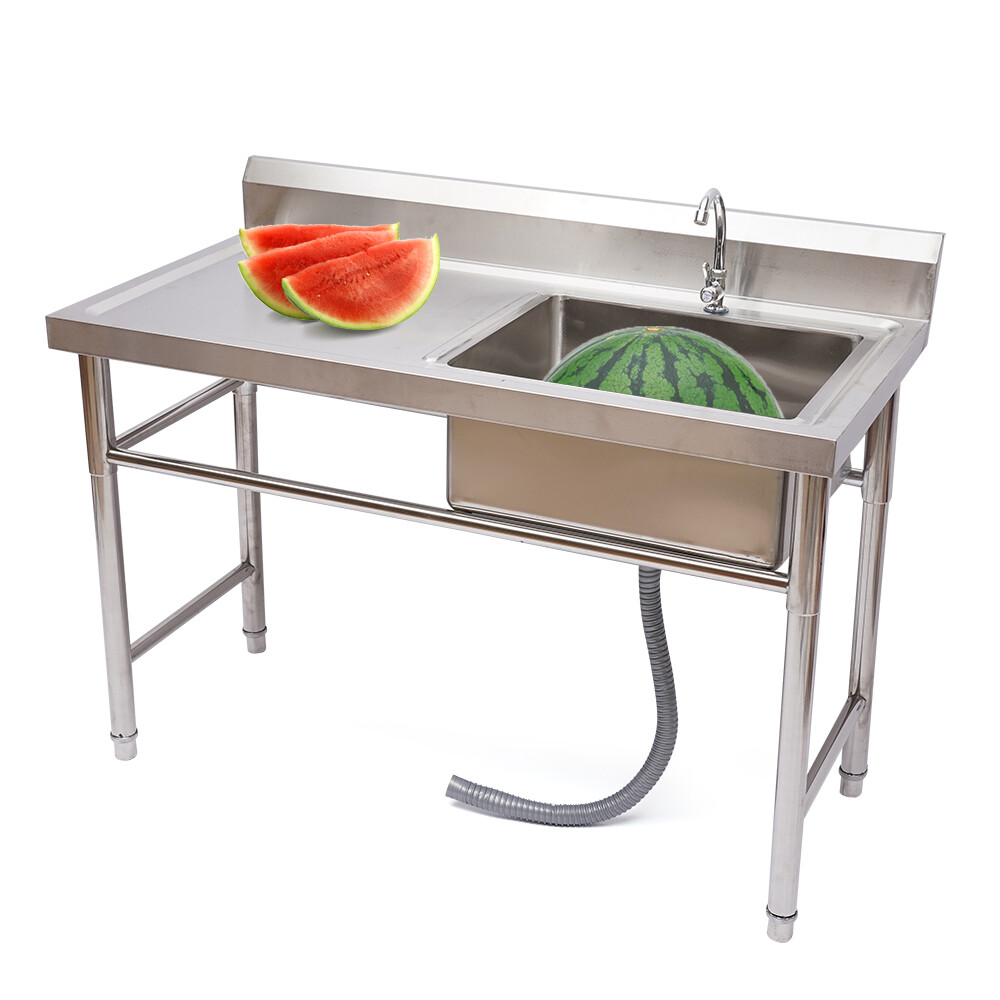 Commercial Kitchen Sink Prep Table w/ Faucet Stainless Steel Single Compartment