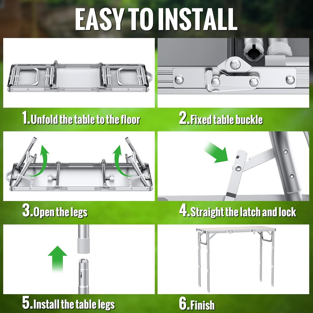 Folding Table for Camping, 3-Adjustable Height Lightweight Folding Picnic Table