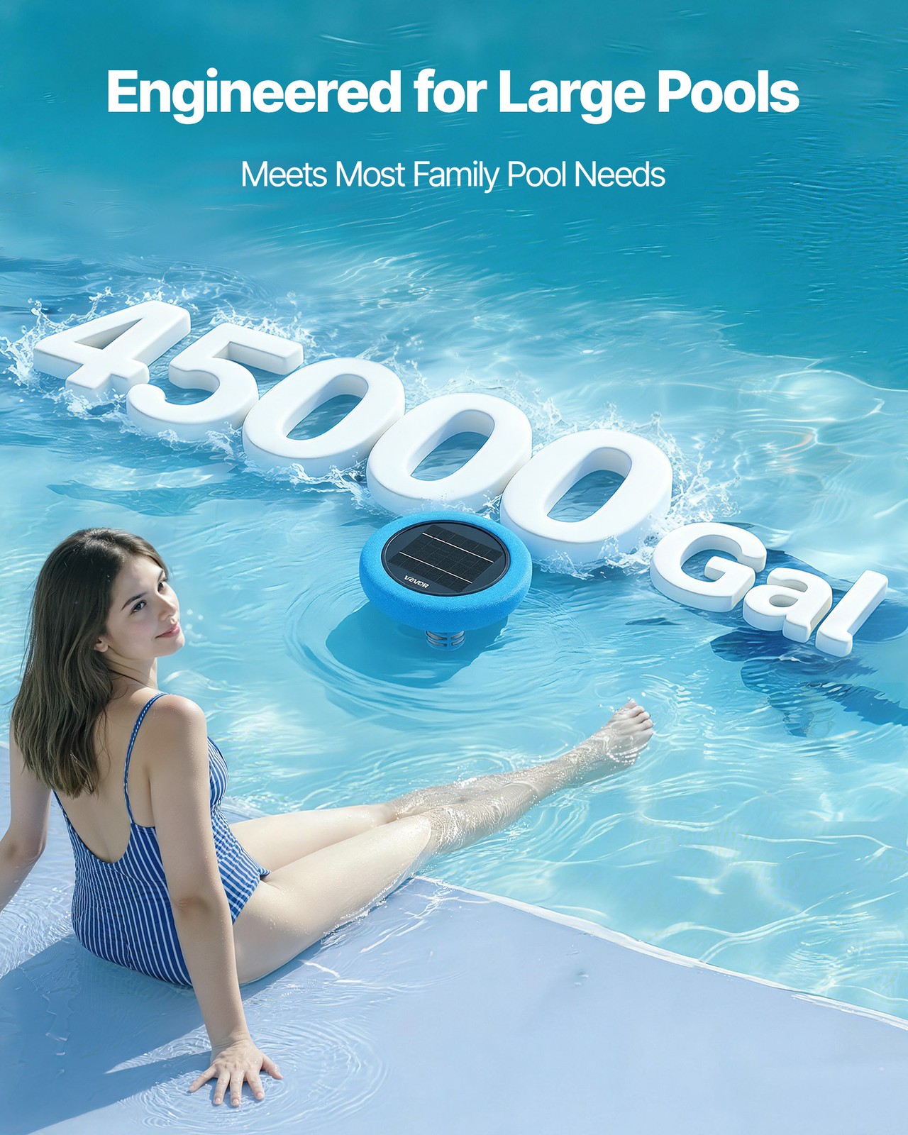 VEVOR Solar Pool Ionizer Round Copper Pool Ionizer Up to 45000 Gal for Pool Blue