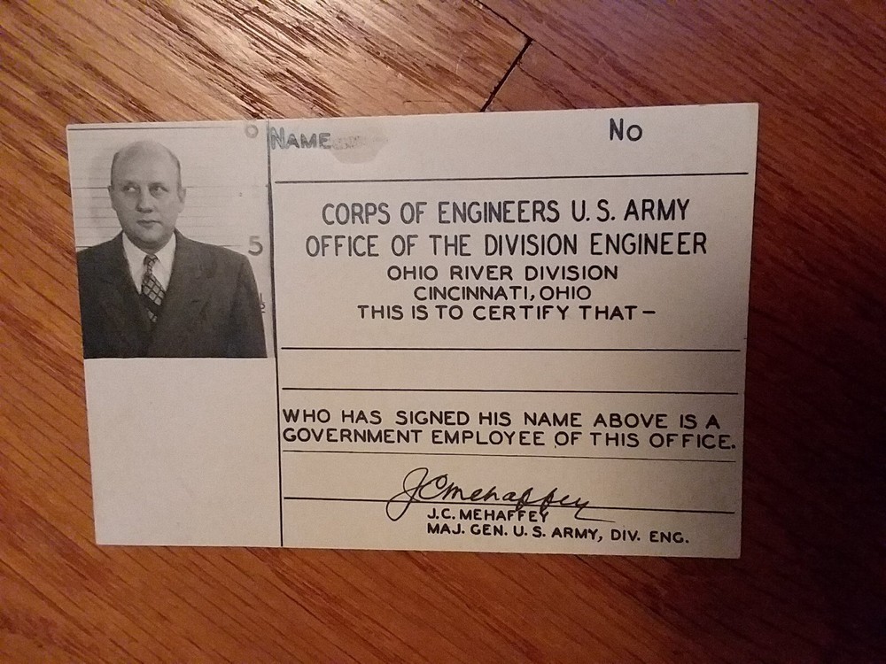 Old WWII US Army Corp Officer Photo ID Card Ohio Under JC MEHAFFEY Major General