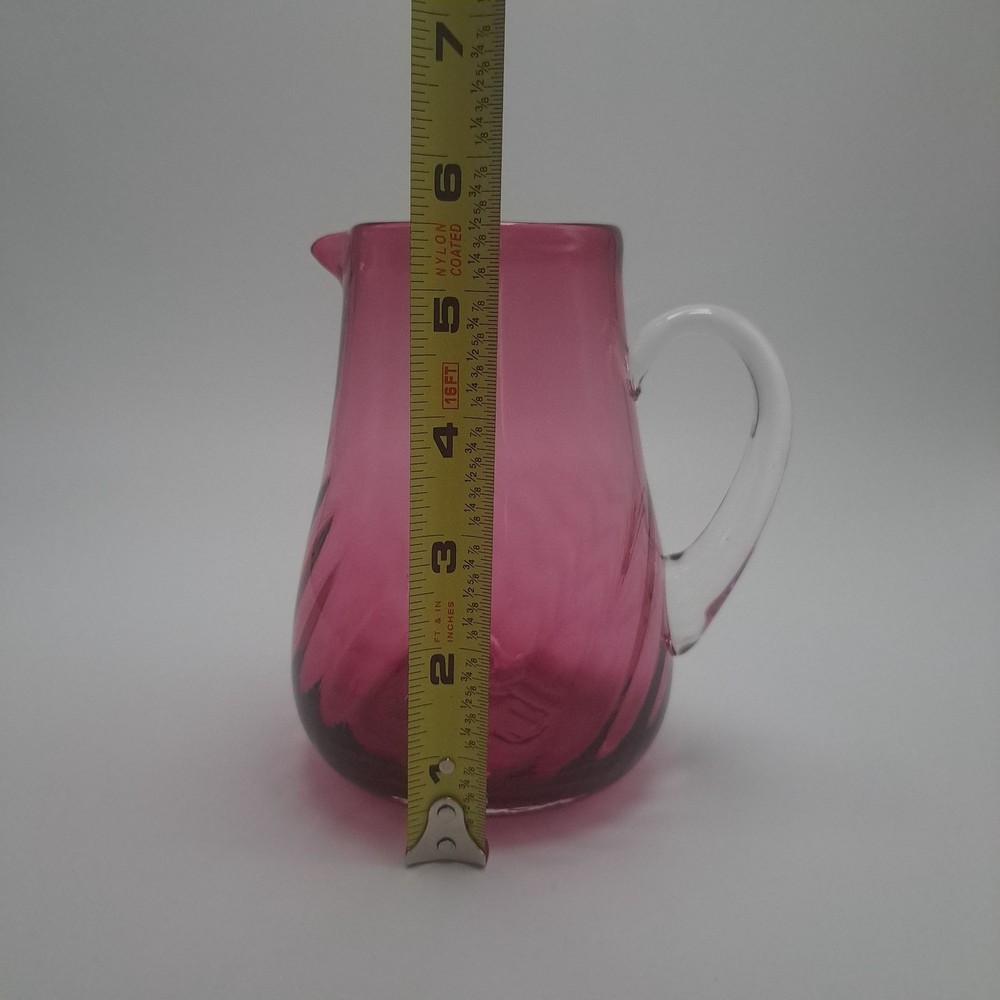 Hand Blown Pilgrim Cranberry Glass Pitcher Applied Clear Handle