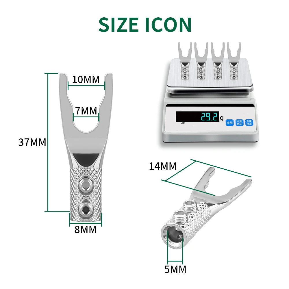 Y Spade Connector plug Silver Plated Fork connectors plug speaker cable jack