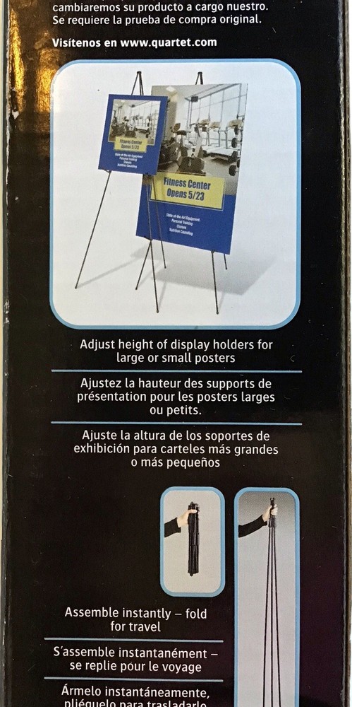 Quartet 63" Instant Display Easel Compact Lightweight Adjustable, Black NIB