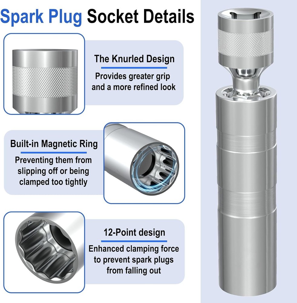 14mm&16mm Spark Plug Socket Set, Thin Wall 3/8" Drive Spark Plug Sockets Removal