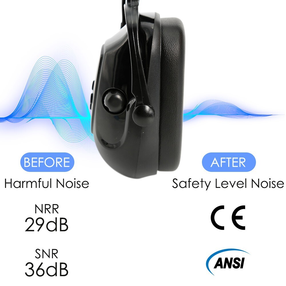 Bluetooth Hard Hat Ear Muffs, NRR 29dB Adjustable Cap-mounted Ear muff, Black