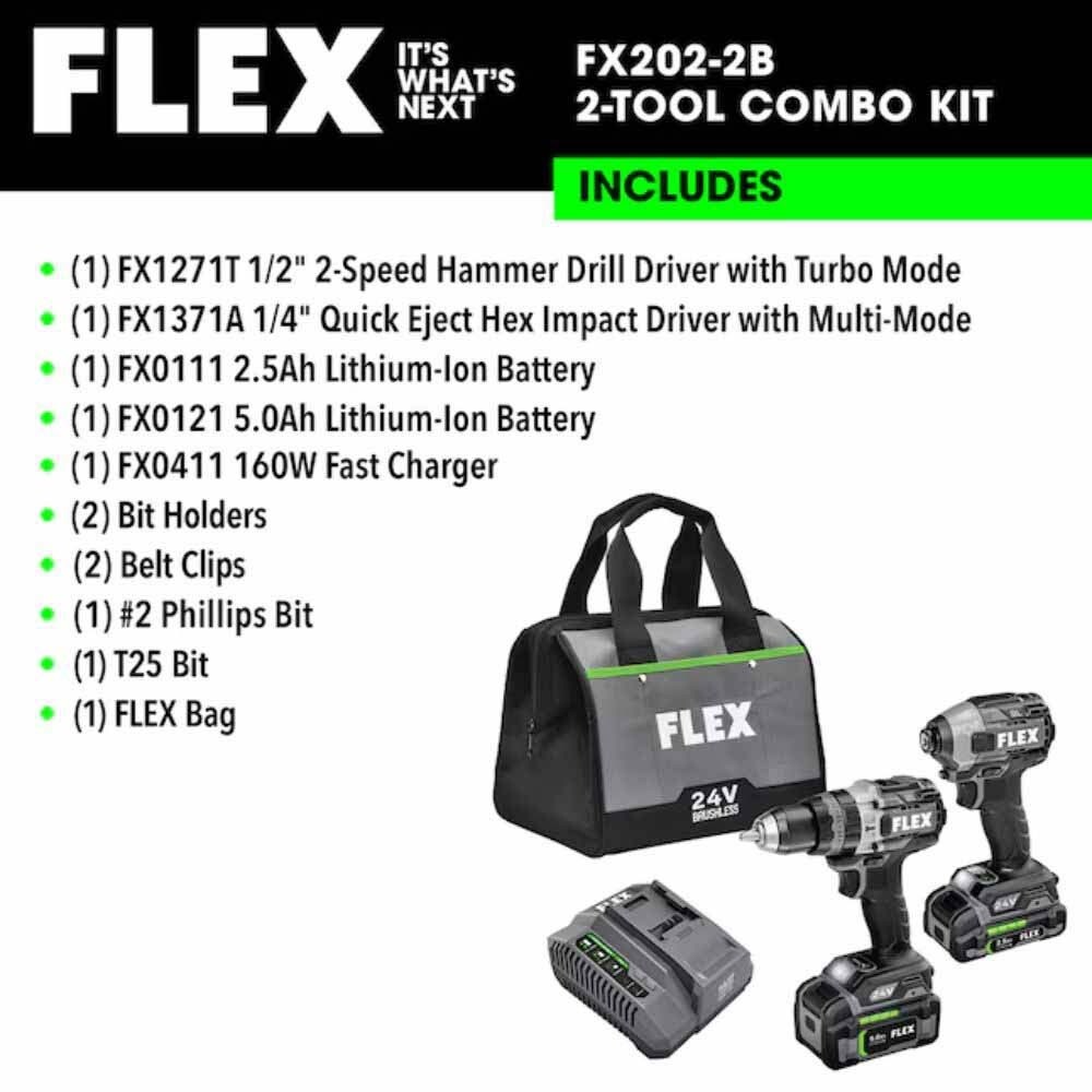 Flex FXM202-2B 24V Cordless 2-Speed Hammer Drill & Impact Driver Combo Kit