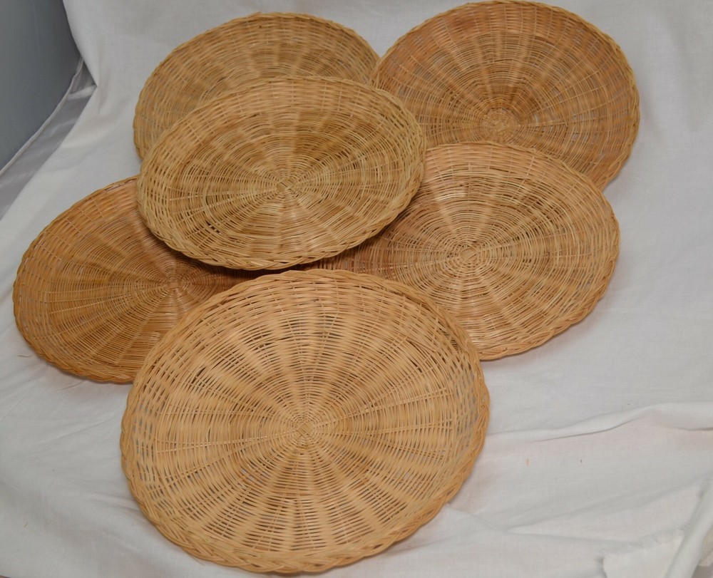 6 Woven Wicker Paper Plate Holders 9.75” Diameter