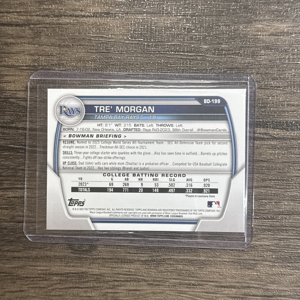 2024 Bowman Draft TRE MORGAN 1ST BOWMAN #BD-199 Rays