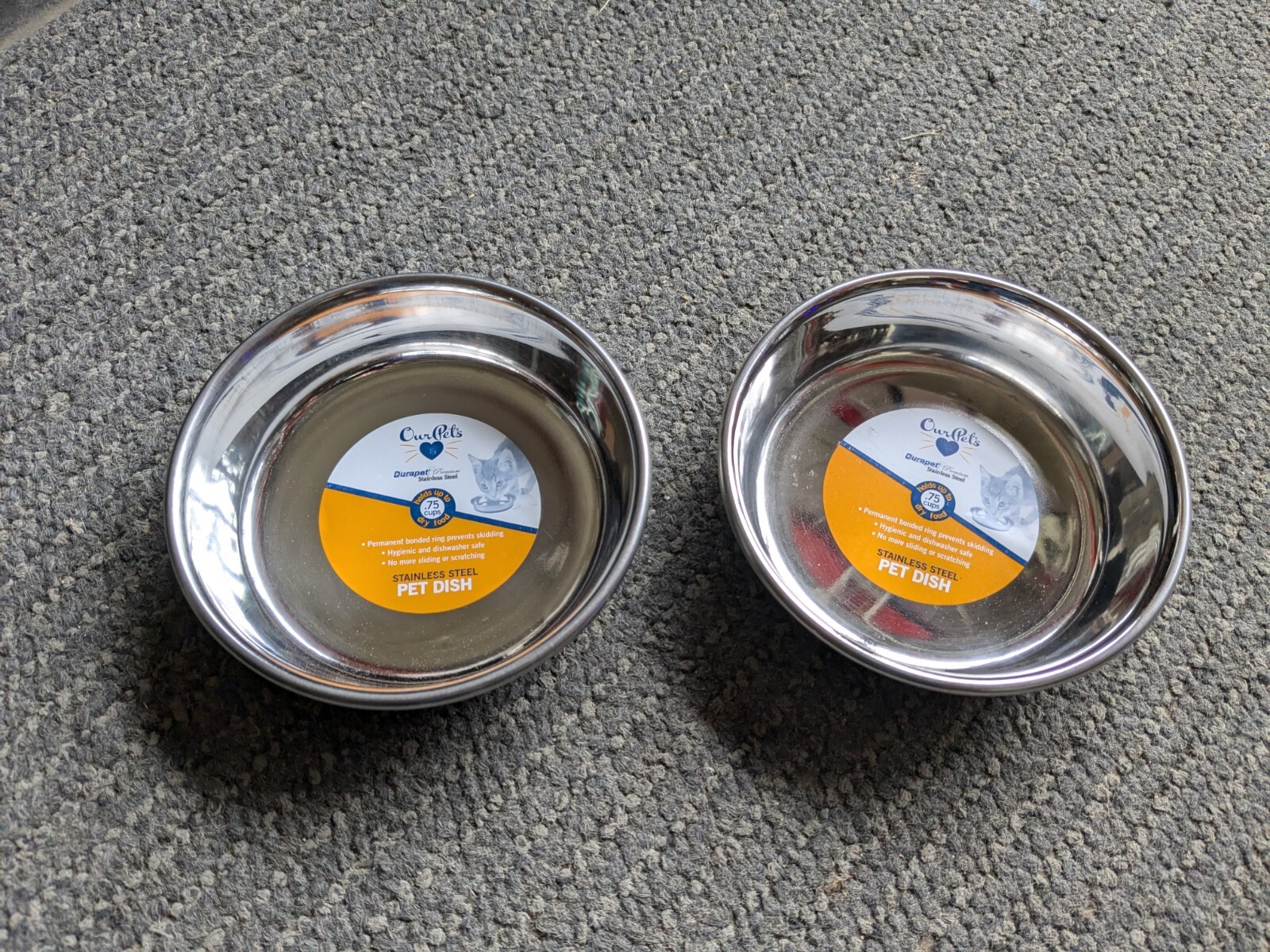 OurPets Durapet NO SKID Stainless Steel Food and Water CAT Bowl 6 ounce - 2 Pack